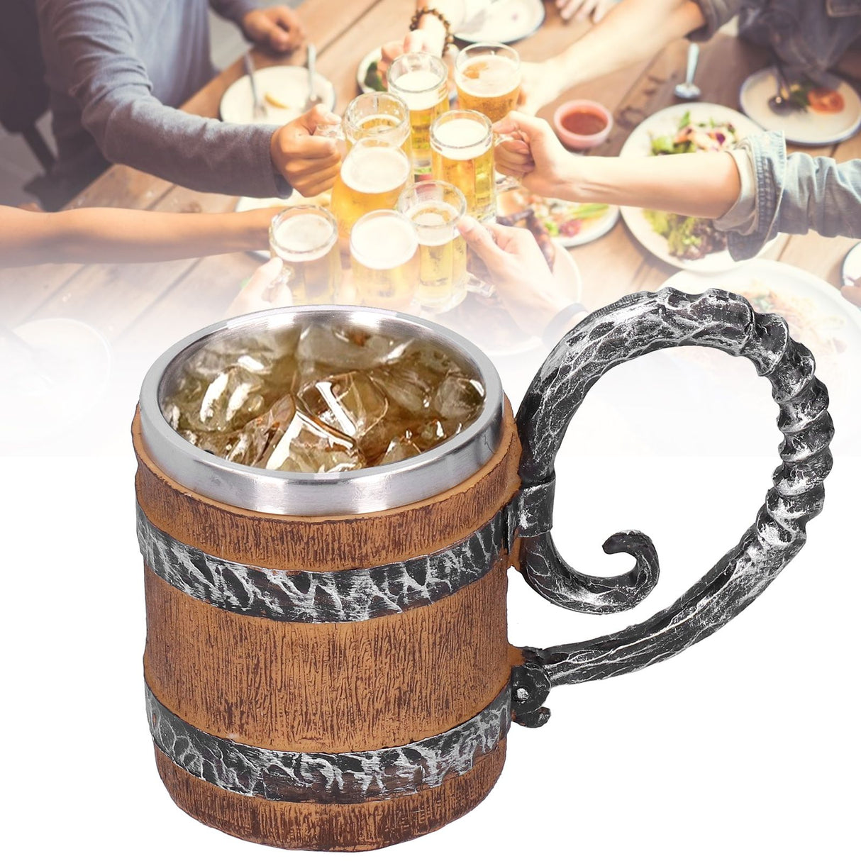 Resin Drinking Mug Oak Barrel Personalized Viking Vintage Stainless Steel HandMade Cup