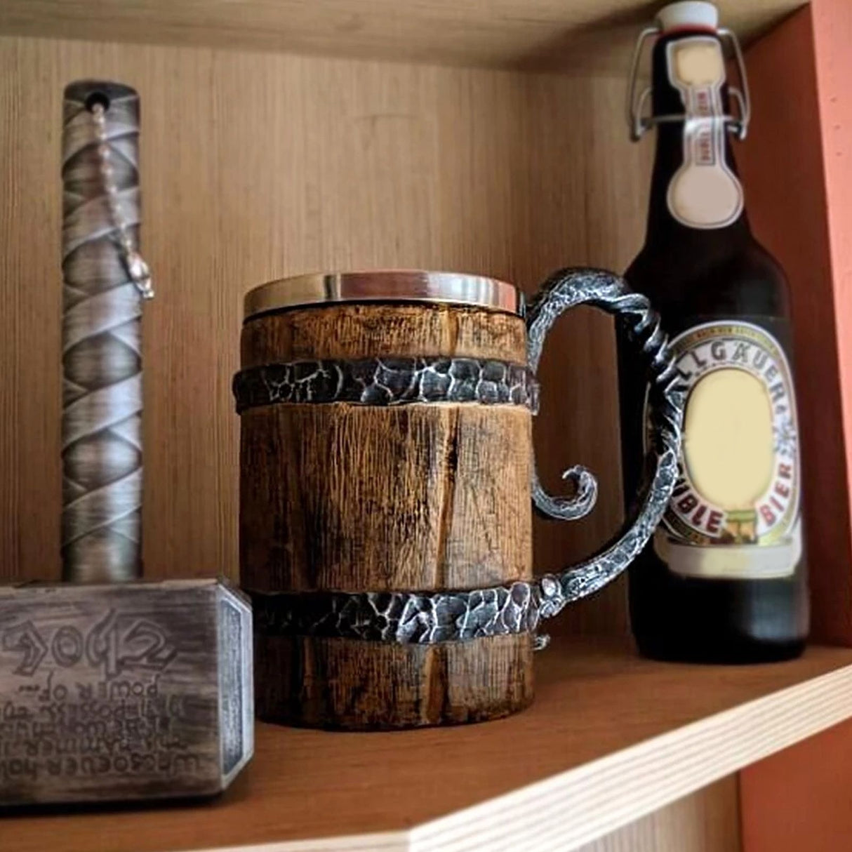 Resin Drinking Mug Oak Barrel Personalized Viking Vintage Stainless Steel HandMade Cup