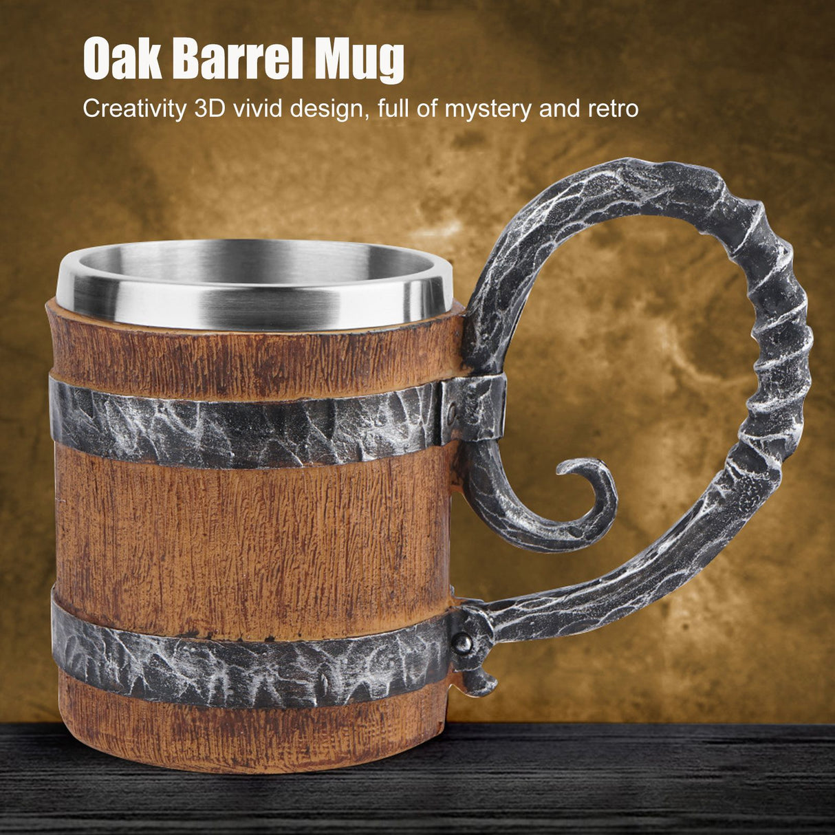 Resin Drinking Mug Oak Barrel Personalized Viking Vintage Stainless Steel HandMade Cup