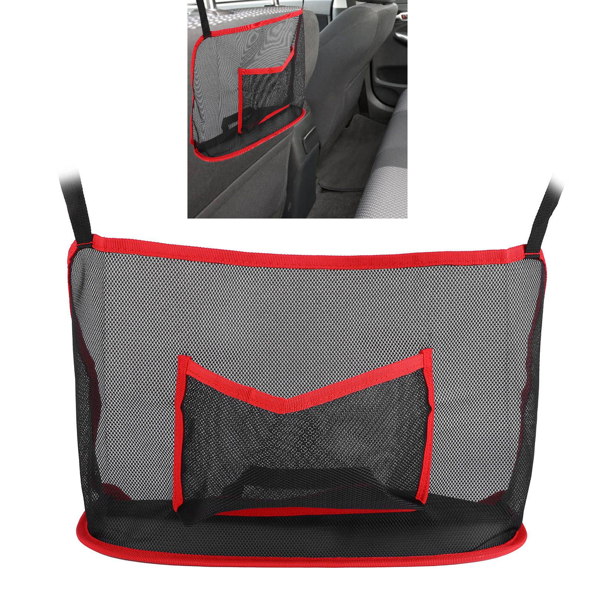 Handbag Holder Organizer Polyester Fiber Car Interior Seat Back Storage Net Bag AccessoryWith Pocket Red