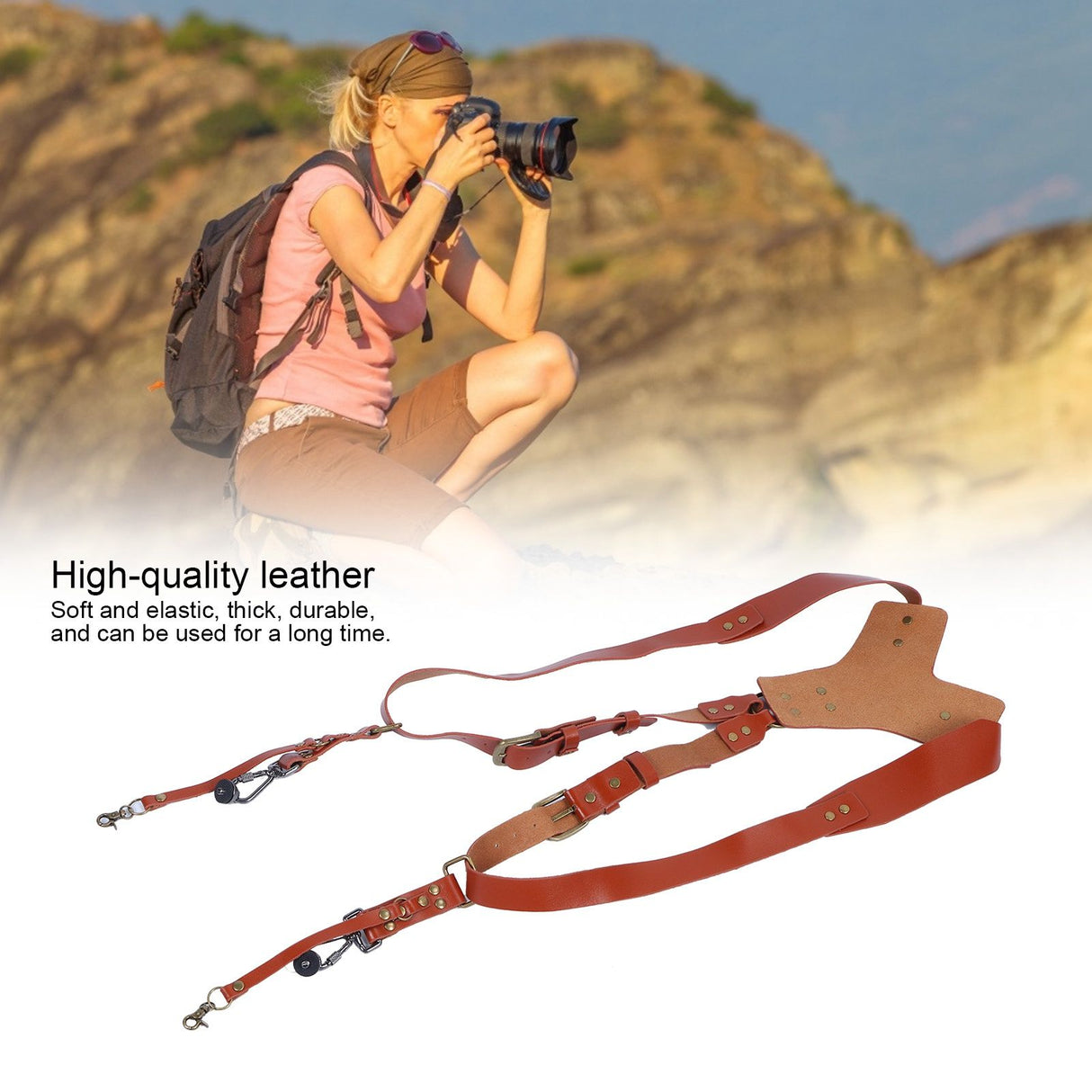 Camera Double Shoulder Strap Leather Camera Harness Photography Accessories for Outdoor Use