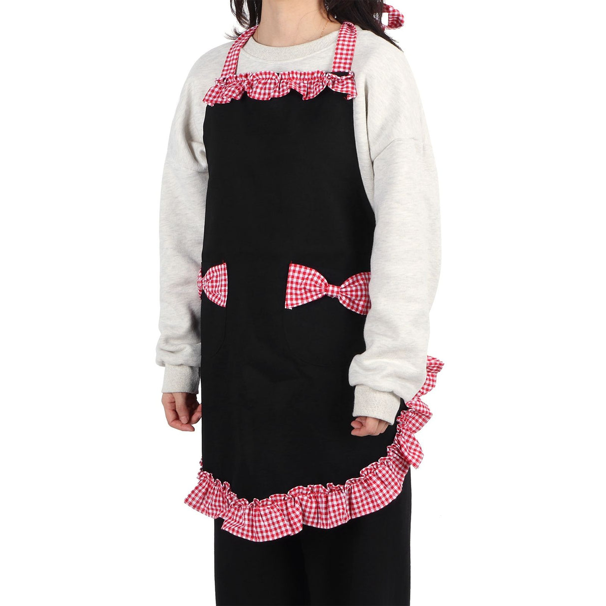 Bowknot Apron Multifunctional Cooking Oil‑Proof Waterproof Antifouling Apron for KitchenBlack + Pink