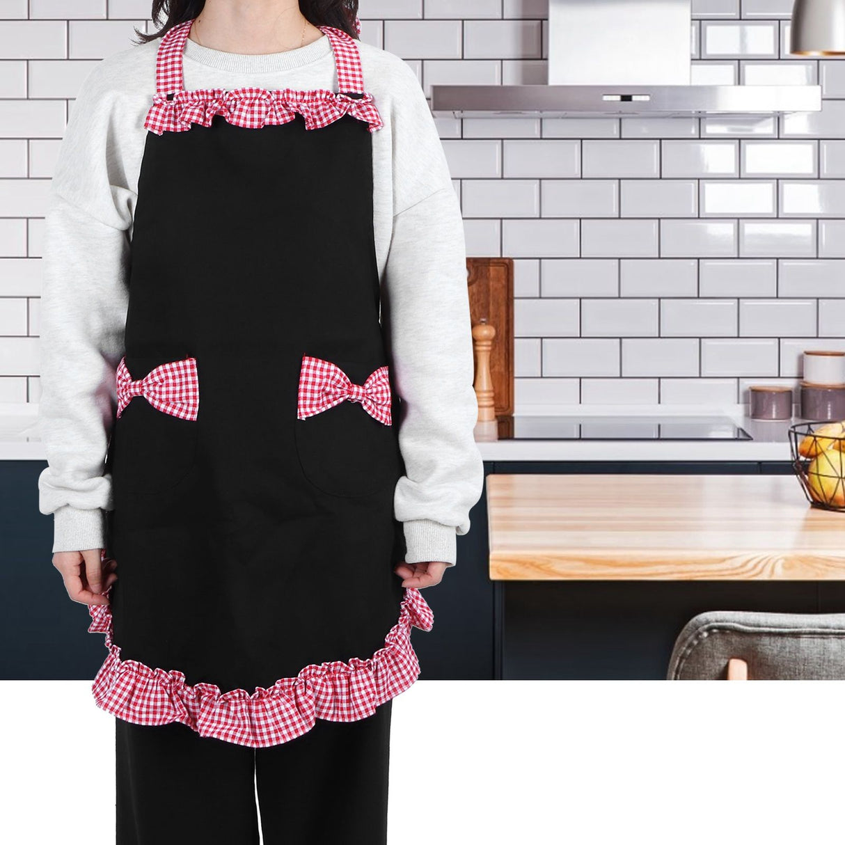 Bowknot Apron Multifunctional Cooking Oil‑Proof Waterproof Antifouling Apron for KitchenBlack + Pink