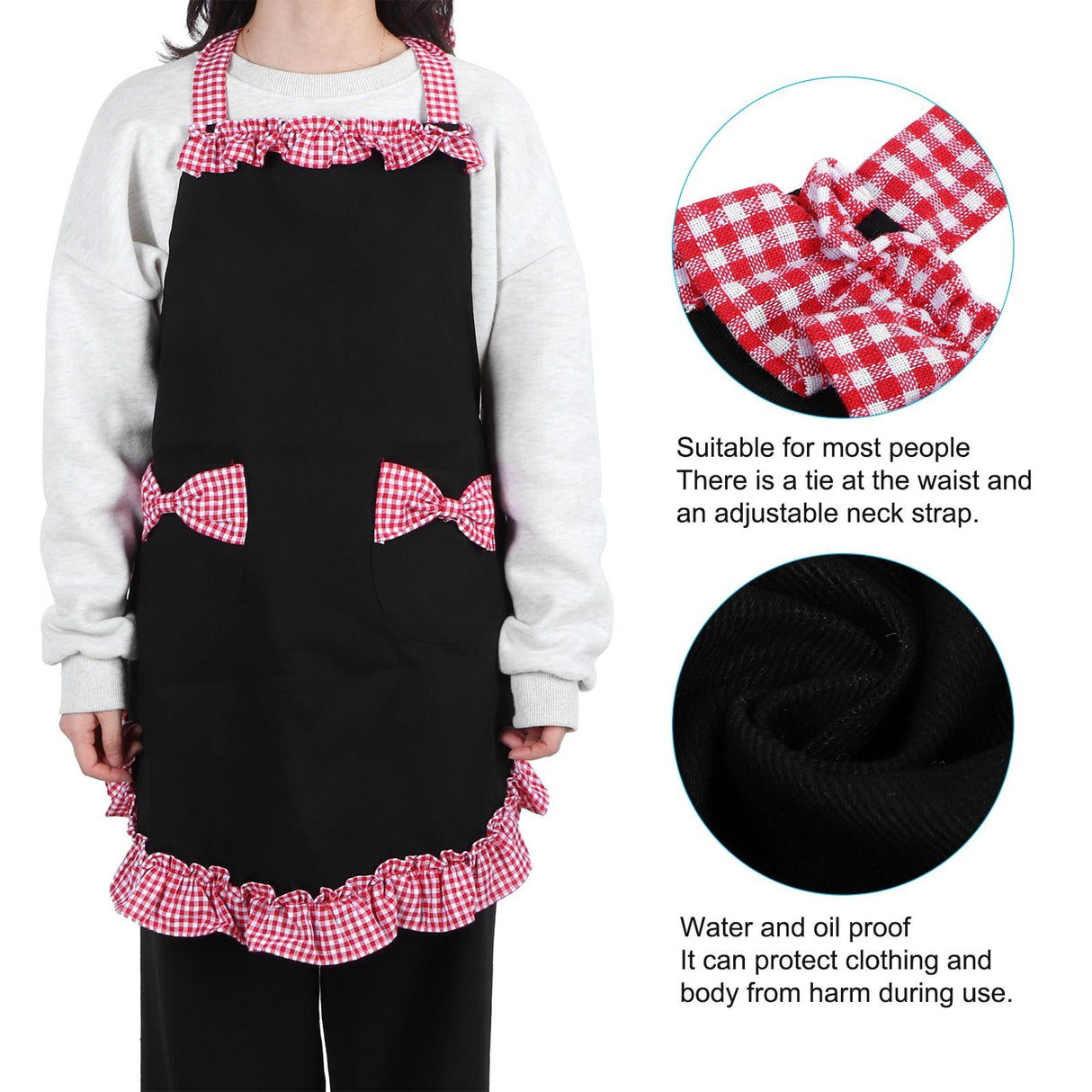Bowknot Apron Multifunctional Cooking Oil‑Proof Waterproof Antifouling Apron for KitchenBlack + Pink