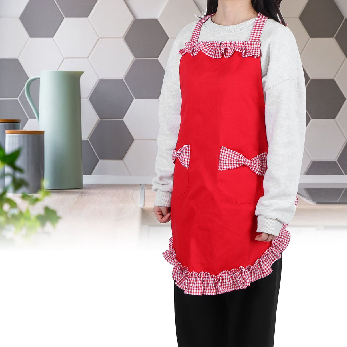 Bowknot Apron Multifunctional Cooking Oil‑Proof Waterproof Antifouling Apron for KitchenRed