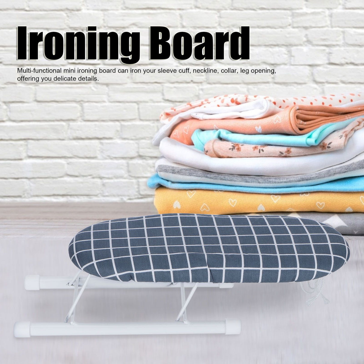 Mini Ironing Board Foldable Sleeve Cuffs Collars Ironing Table for Home Travel UseDark Blue Grid