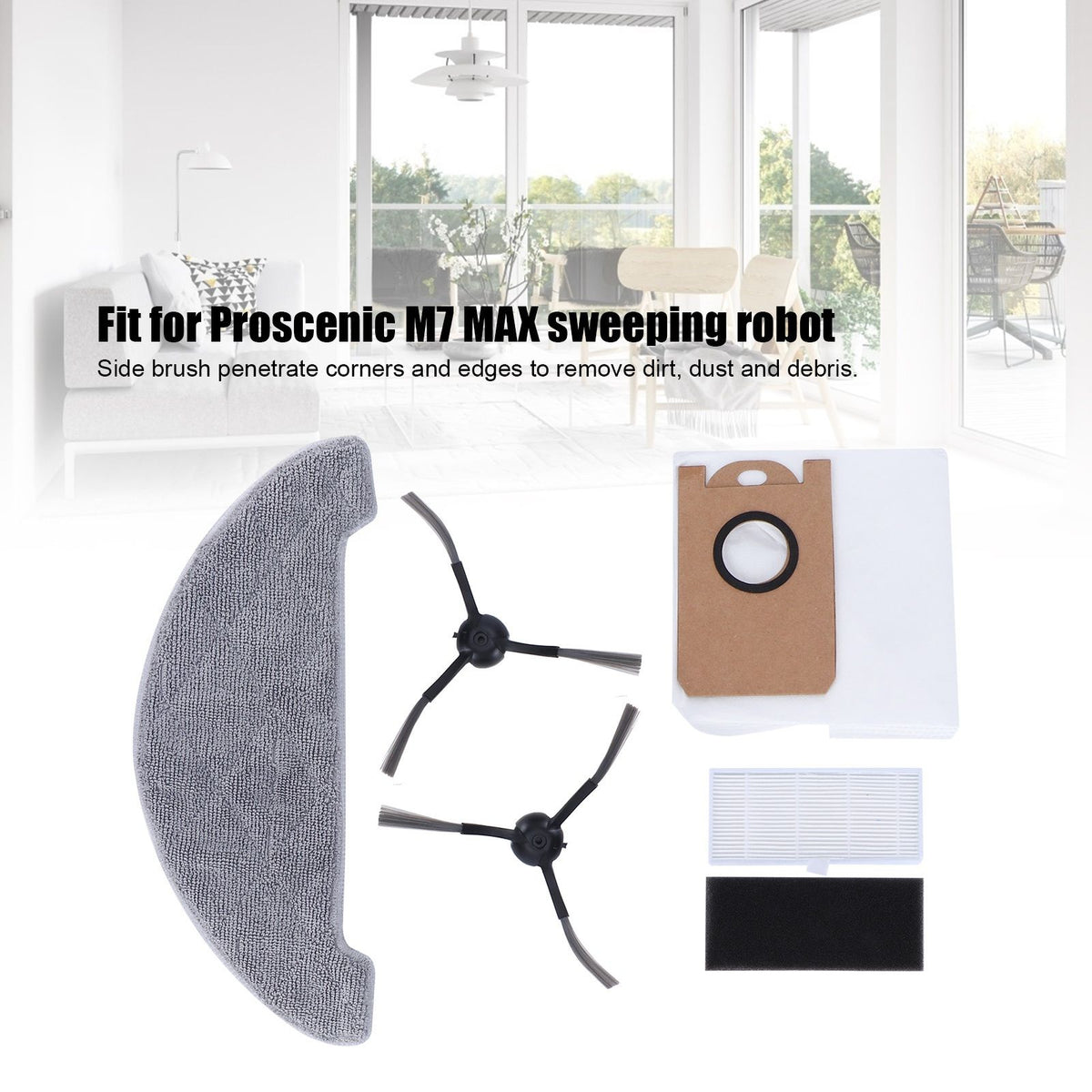 Side Brush Filter Dust Bag Kit Robot Vacuum Cleaner Parts Fit for Proscenic M7 MAX