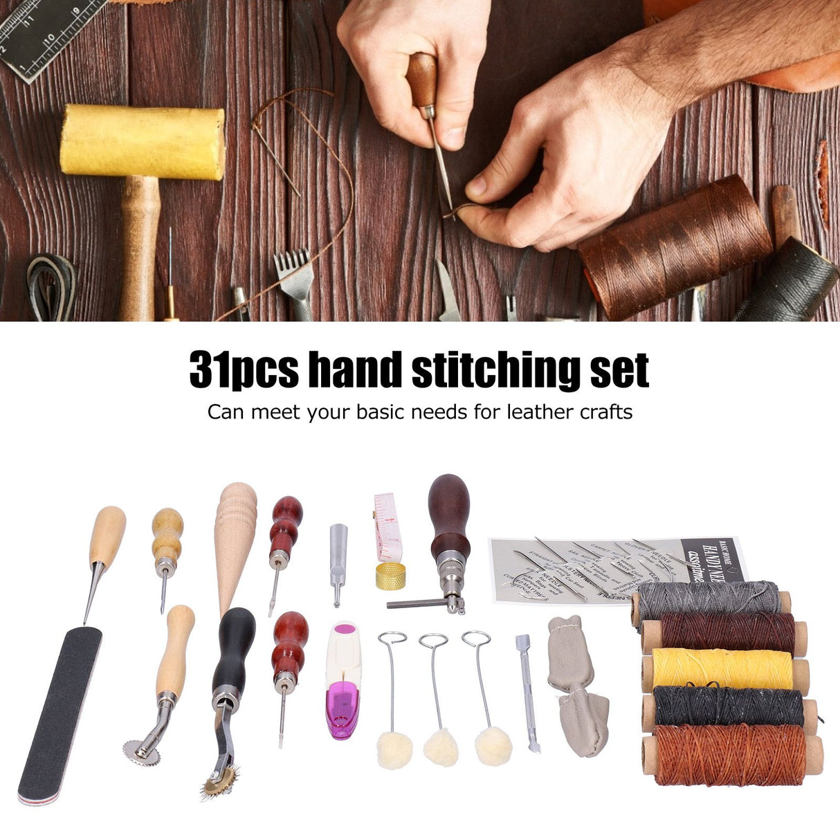 31PCS Leather Sewing Tools DIY Leather Craft Tools Hand Stitching Tool Set Sewing Accessories