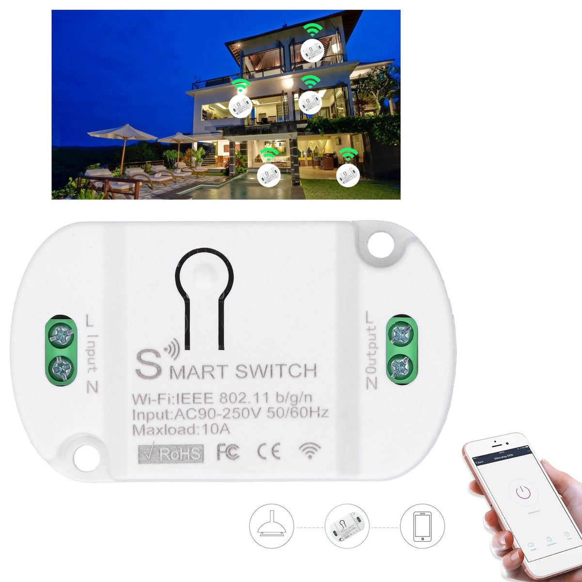 KR2201WB-4 Intelligent Wireless Light Switch Remote Control Automation Module 90-250V