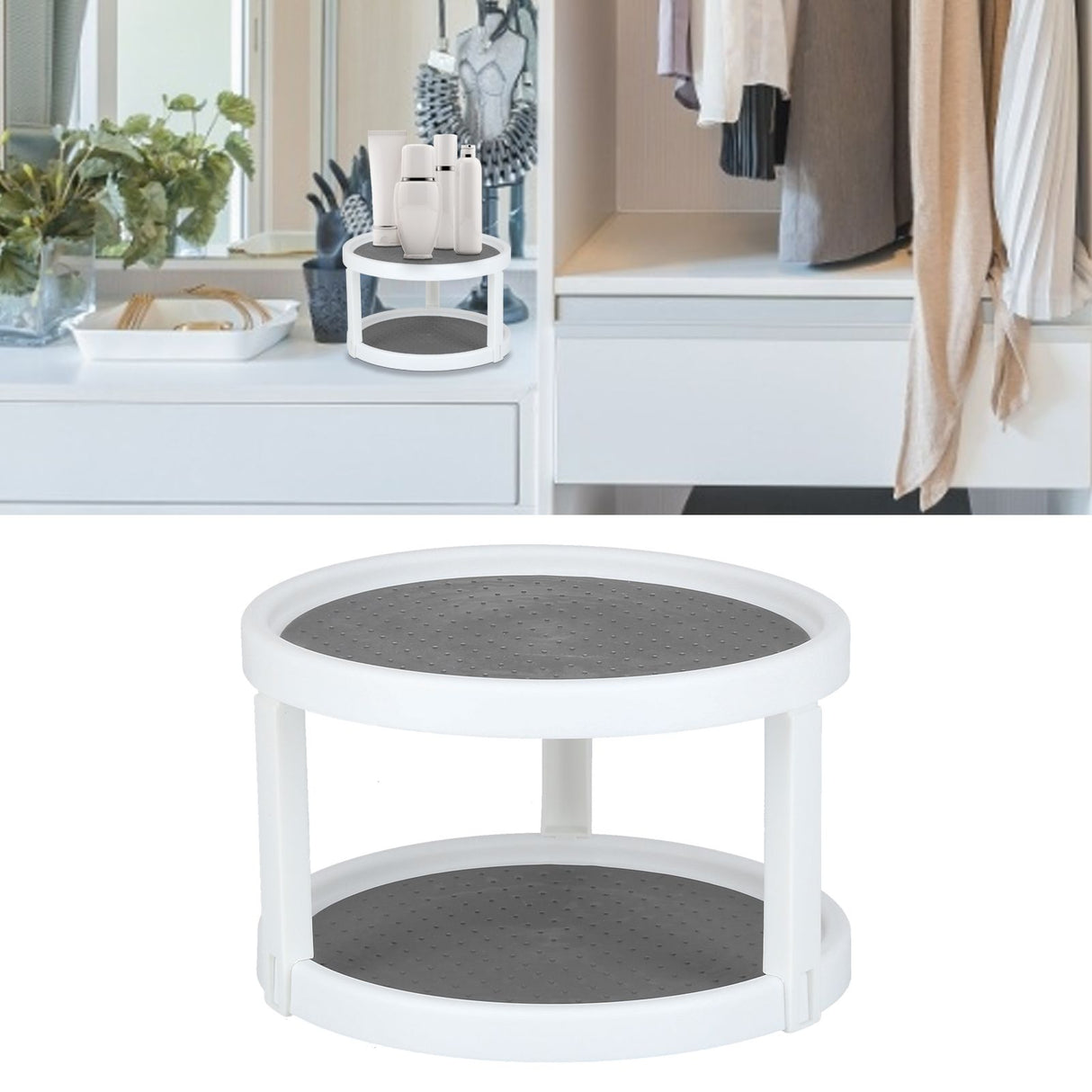 Cabinet Turntable Organizer Antislip Rotatable Storage Tray Multifunctional Rotating Spice Rack for Kitchen Single Double Layer Small Size