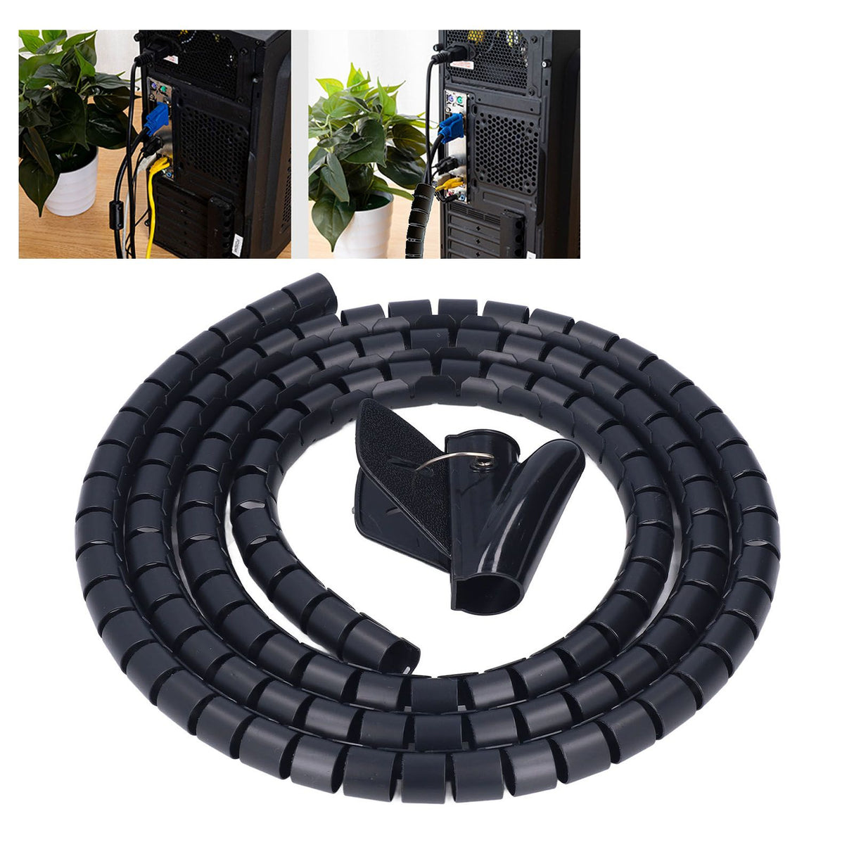 Spiral Cable Wrap Organizer Dia 20mm/0.79in Wire Winding Tube Cord Management System for Home Office TV DVD PC Cable2m/6.6ft