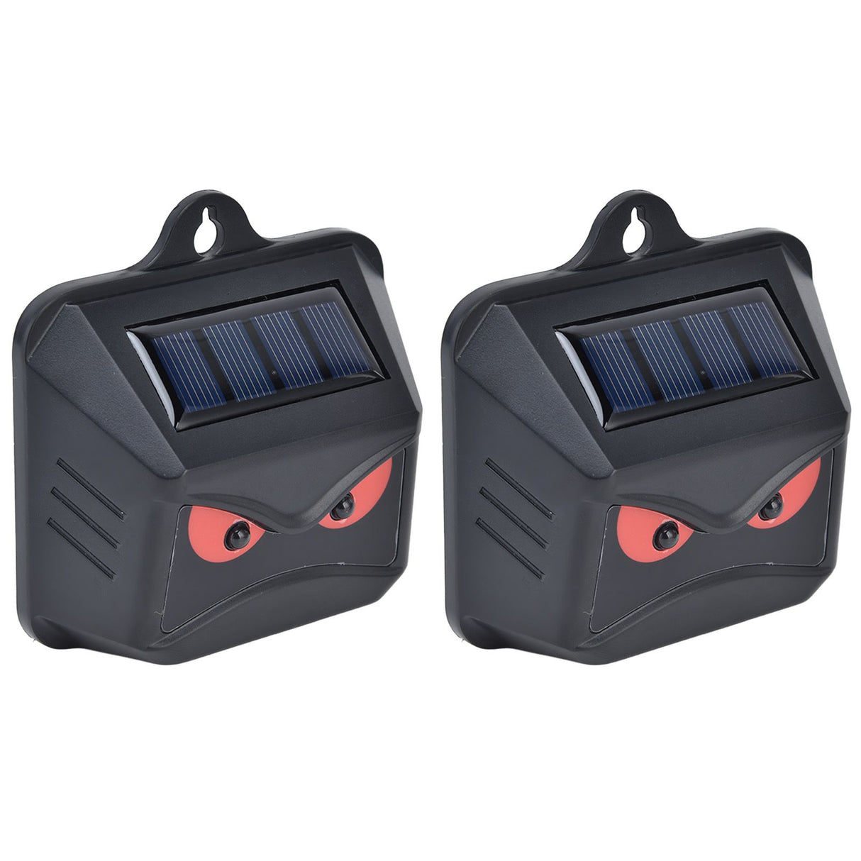 2pcs Animal Repeller Red LED Strobe Lights Waterproof Design Solar Automatic Charging ABS Housing Black Deterrent Tool