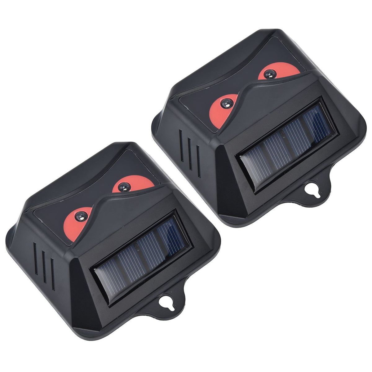 2pcs Animal Repeller Red LED Strobe Lights Waterproof Design Solar Automatic Charging ABS Housing Black Deterrent Tool