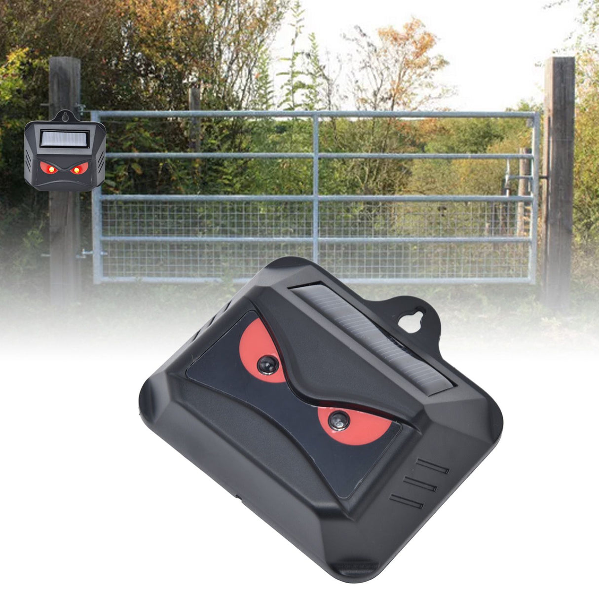 2pcs Animal Repeller Red LED Strobe Lights Waterproof Design Solar Automatic Charging ABS Housing Black Deterrent Tool