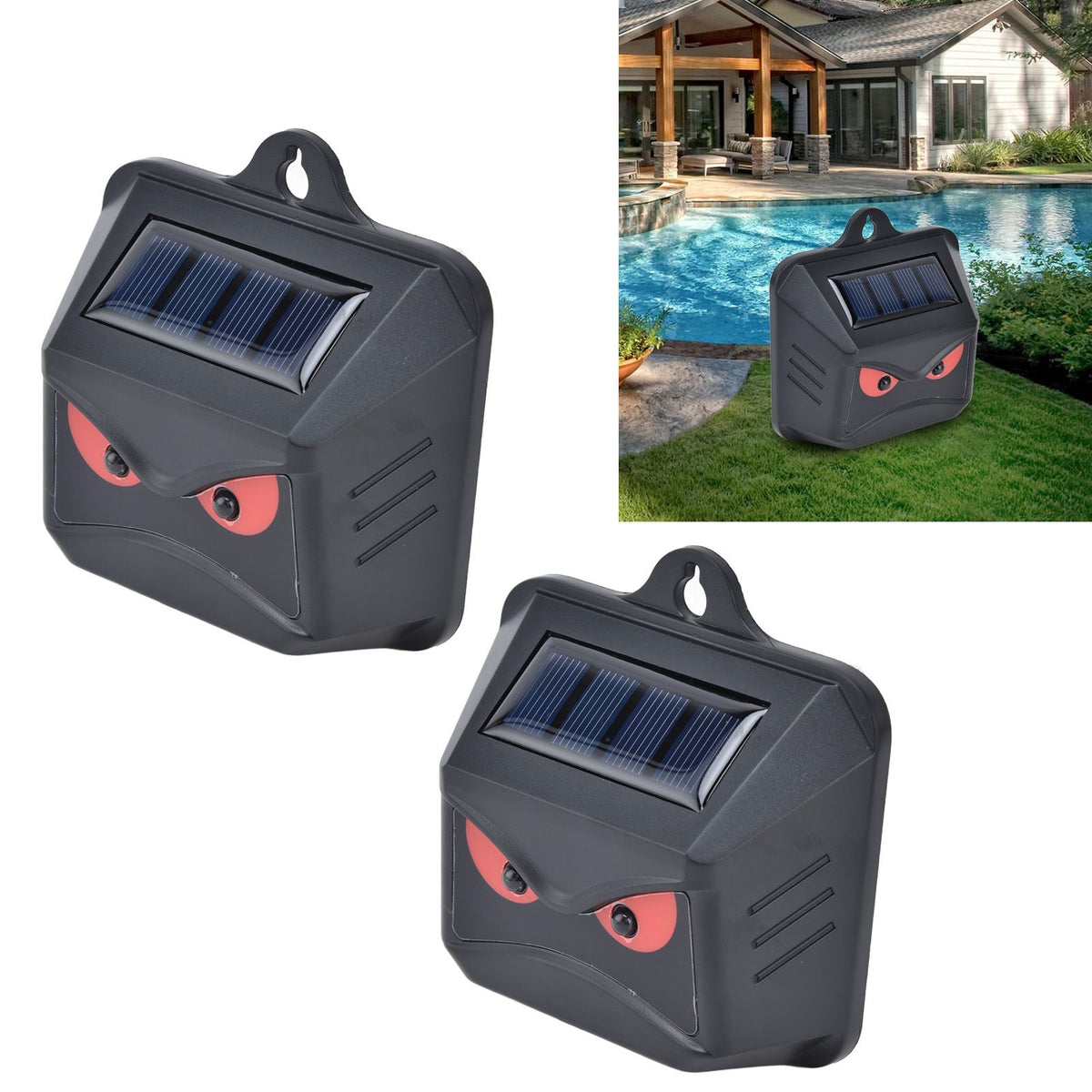 2pcs Animal Repeller Red LED Strobe Lights Waterproof Design Solar Automatic Charging ABS Housing Black Deterrent Tool