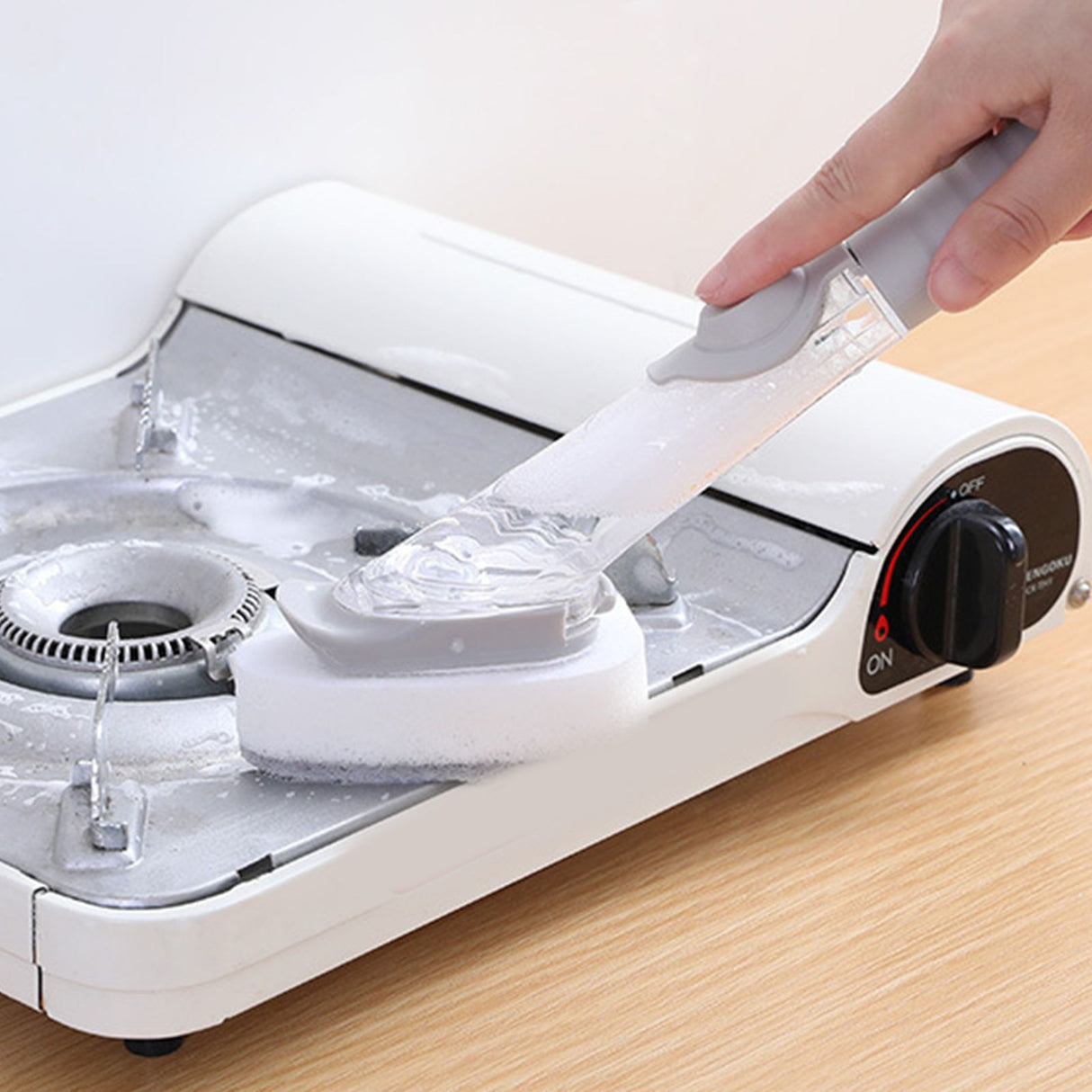 Hydraulic Brush Automatic Adding Liquid Pot Soft Kitchen Brush Kitchen Utensils for Pot Bowl1Pc Handle 1Pc Brush 1Pc Sponge