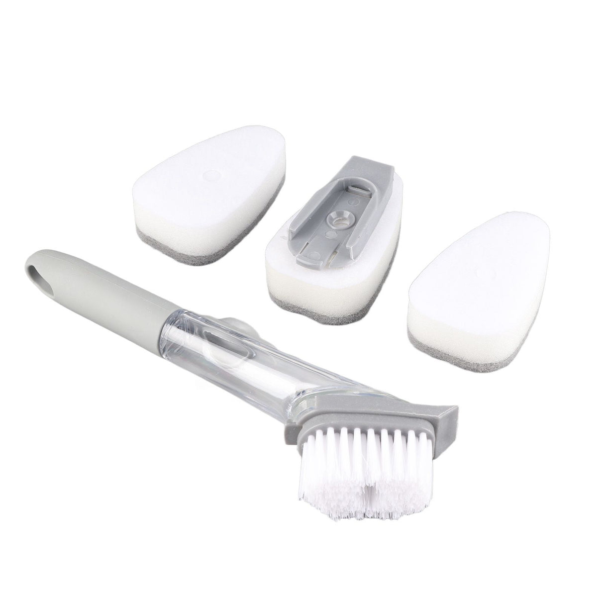 Hydraulic Brush Automatic Adding Liquid Pot Soft Kitchen Brush Kitchen Utensils for Pot Bowl1Pc Handle 1Pc Brush 3Pcs Sponges