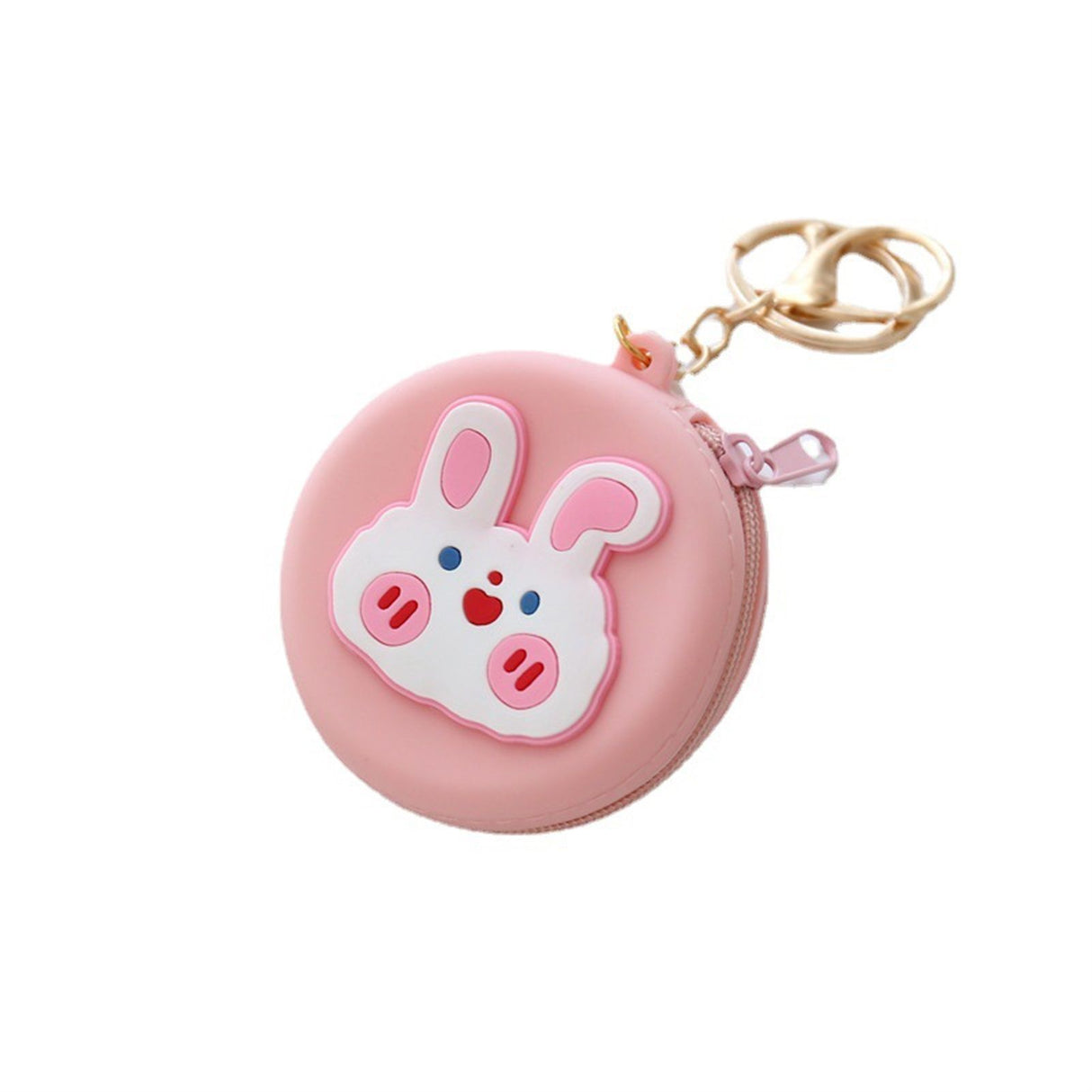 Coin Purse Silicone Cute Zipper Closure Gift Choice Women Change Pouch Wallet for Lipstick KeysRound, Pink Rabbit