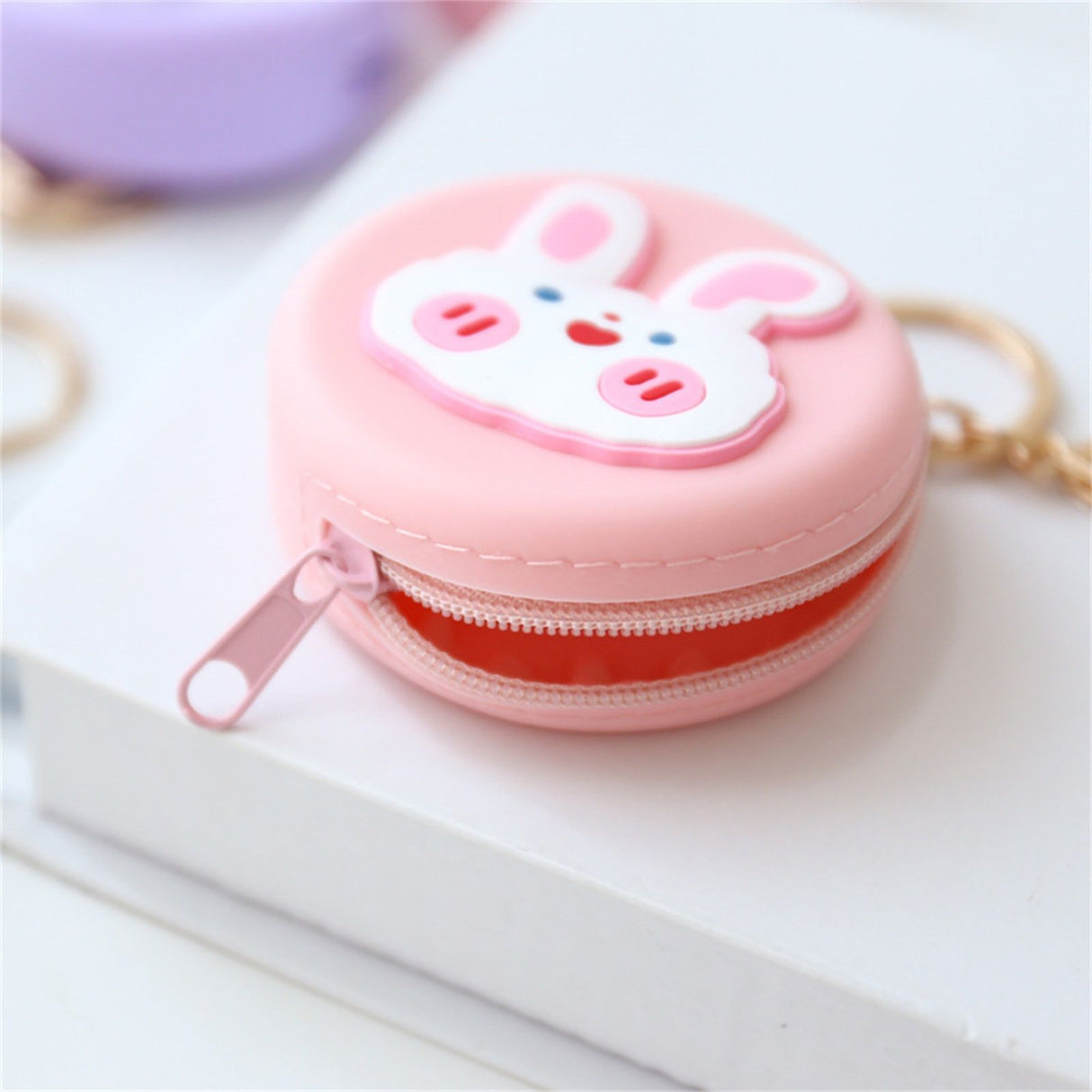 Coin Purse Silicone Cute Zipper Closure Gift Choice Women Change Pouch Wallet for Lipstick KeysRound, Pink Rabbit
