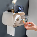 Waterproof Toilet Paper Holder Cute Rod Antlers Transparent Window Adjustable Hanging Wall Mounted Tissue Box HolderWhite