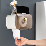 Waterproof Toilet Paper Holder Cute Rod Antlers Transparent Window Adjustable Hanging Wall Mounted Tissue Box HolderWhite