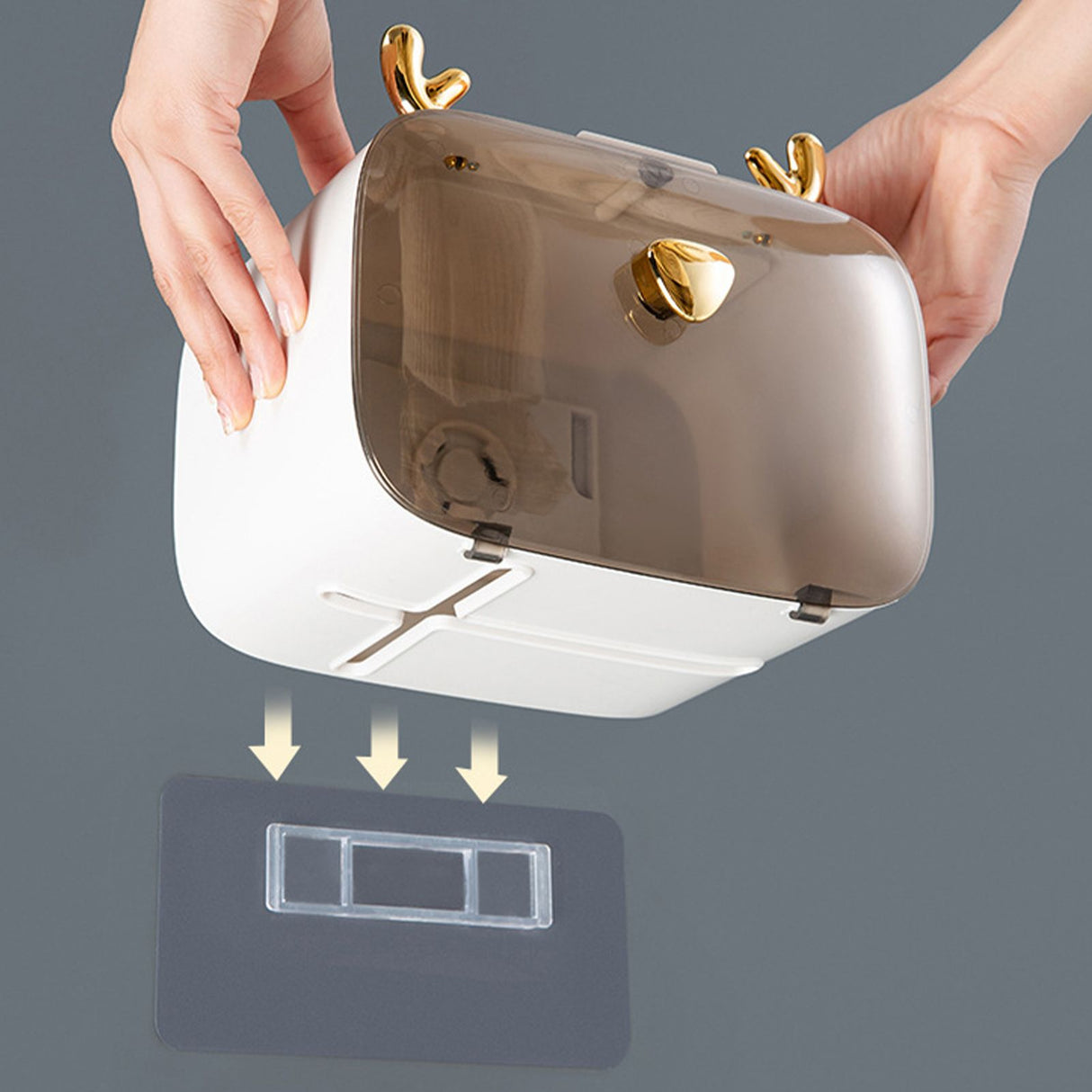 Waterproof Toilet Paper Holder Cute Rod Antlers Transparent Window Adjustable Hanging Wall Mounted Tissue Box HolderWhite