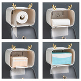 Waterproof Toilet Paper Holder Cute Rod Antlers Transparent Window Adjustable Hanging Wall Mounted Tissue Box HolderWhite - Extra Image