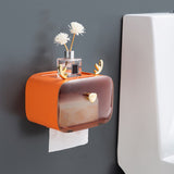 Waterproof Toilet Paper Holder Cute Rod Antlers Transparent Window Adjustable Hanging Wall Mounted Tissue Box HolderOrange - Side View