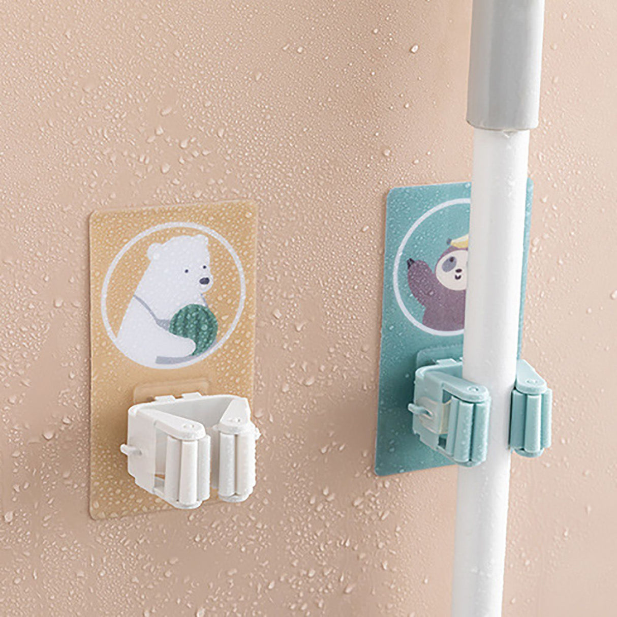 Wall Mounted Mop Clip Strong Adsorption Capacity Waterproof Roller Design Broom Rack for Bathroom Kitchen ToiletSloth