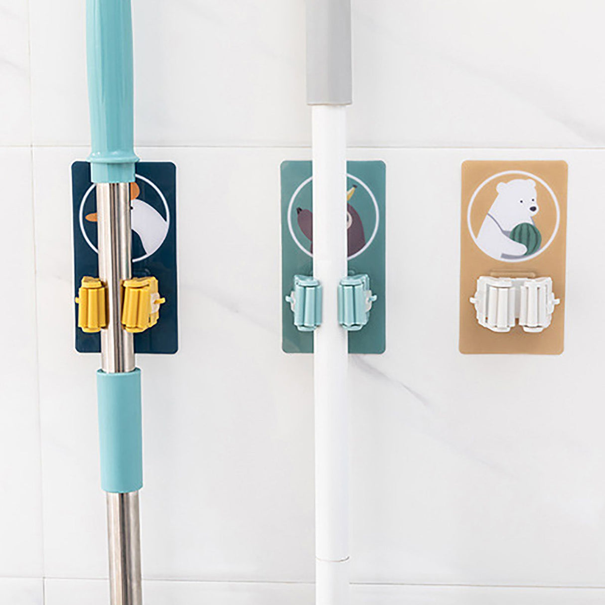 Wall Mounted Mop Clip Strong Adsorption Capacity Waterproof Roller Design Broom Rack for Bathroom Kitchen ToiletSloth