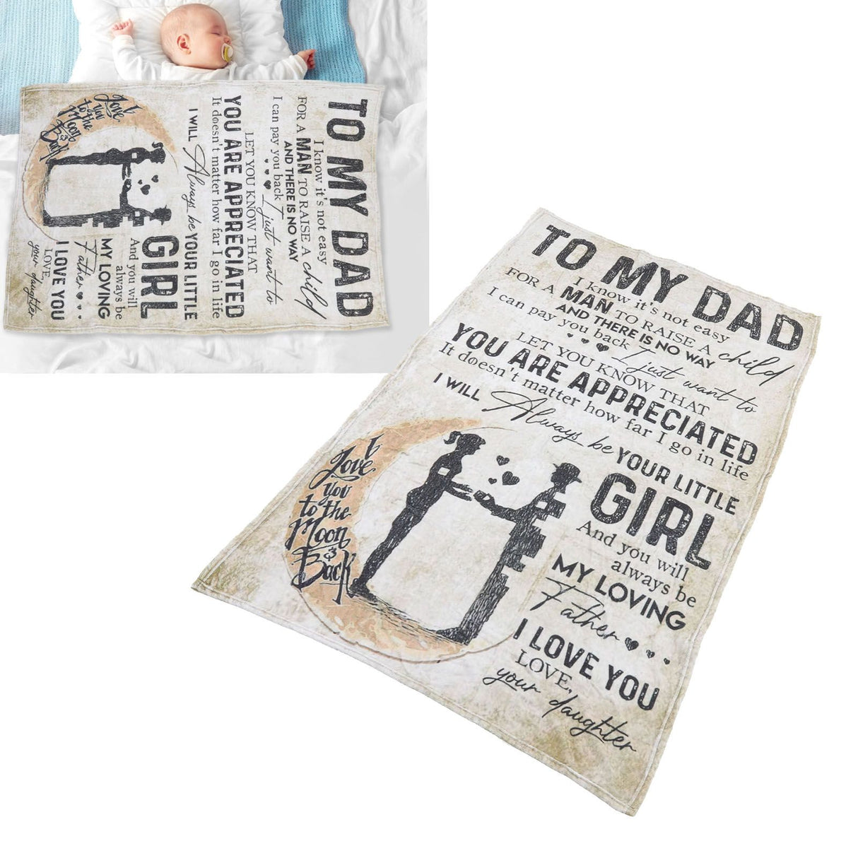 Dad Blanket Father's Day Theme Dual Sides Personalized Wide Application Sofa Throw Blanket for Bedroom Sofa Office 150x200cm / 59.06x78.74in
