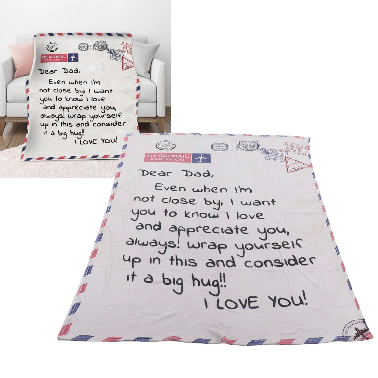 Envelope Blanket Multifunctional Personalized Soft Skin Friendly Polyester Throw Blanket for Father 59.1 X 86.6in