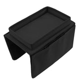Sofa Tray Folding Arm Storage Holder Table 600D Oxford Cloth Side Pockets for Couch Black - Front View