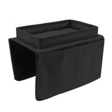 Sofa Tray Folding Arm Storage Holder Table 600D Oxford Cloth Side Pockets for Couch Black - Top-Down View