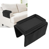 Sofa Tray Folding Arm Storage Holder Table 600D Oxford Cloth Side Pockets for Couch Black - Extra Image
