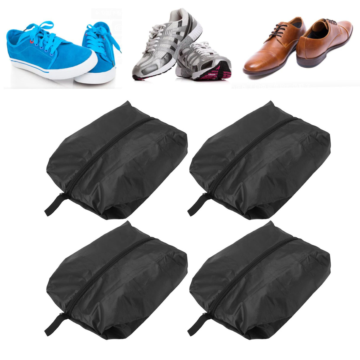 4PCS Travel Shoe Bags Large Capacity Waterproof Black Travel Clothes Storage Bag with Zipper for Home Travelling Gym 37x23CM