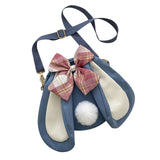 Rabbit Ear Crossbody Bag Summer Oxford Cloth Lovely Bowknot Crossbody Bag for Girls Blue