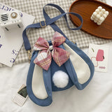 Rabbit Ear Crossbody Bag Summer Oxford Cloth Lovely Bowknot Crossbody Bag for Girls Blue - Front View