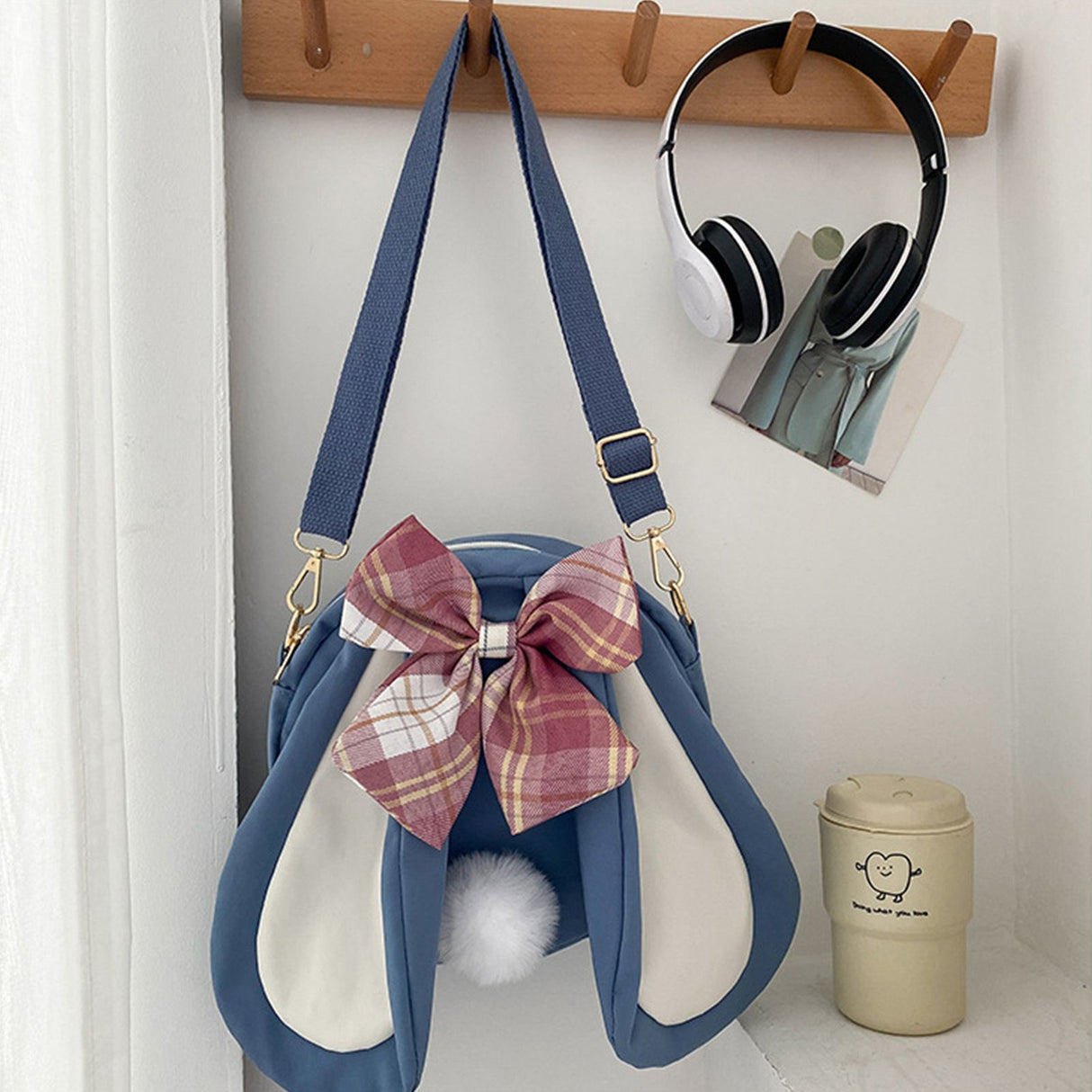 Rabbit Ear Crossbody Bag Summer Oxford Cloth Lovely Bowknot Crossbody Bag for Girls Blue