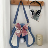 Rabbit Ear Crossbody Bag Summer Oxford Cloth Lovely Bowknot Crossbody Bag for Girls Blue