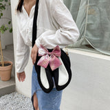 Rabbit Ear Crossbody Bag Summer Oxford Cloth Lovely Bowknot Crossbody Bag for Girls Black - Side View