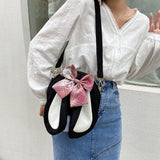 Rabbit Ear Crossbody Bag Summer Oxford Cloth Lovely Bowknot Crossbody Bag for Girls Black - Top-Down View
