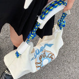 Large Capacity Canvas Bags Hand Embroidered Underarm Bag Versatile Women Tote Bag for Shopping Blue