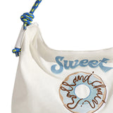 Large Capacity Canvas Bags Hand Embroidered Underarm Bag Versatile Women Tote Bag for Shopping Blue - Top-Down View