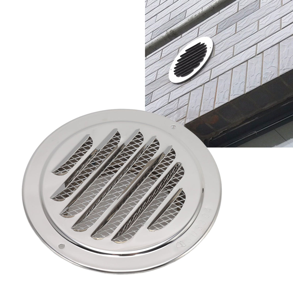 Air Ventilation Cover 304 Stainless Steel Round Exhaust Duct Grill Cap for Kitchen and Bathroom 160mm / 6.3in