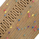 Straw Bag Woven Papyrus Large Capacity Simple Hollow Design Woven Basket Bag for Travel Holiday Colorful Dots in Light Tan - Side View