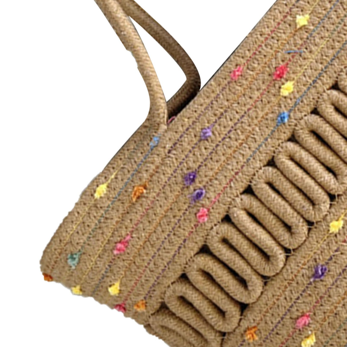 Straw Bag Woven Papyrus Large Capacity Simple Hollow Design Woven Basket Bag for Travel Holiday Colorful Dots in Light Tan