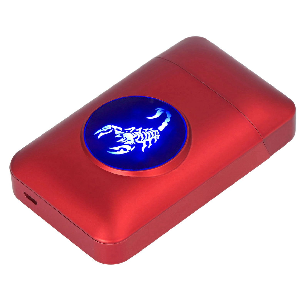 USB Rechargeable Cigarette Case Box with Windproof Lighter Holding 19pcs 84mm to 100mm Cigarettes Red Scorpion