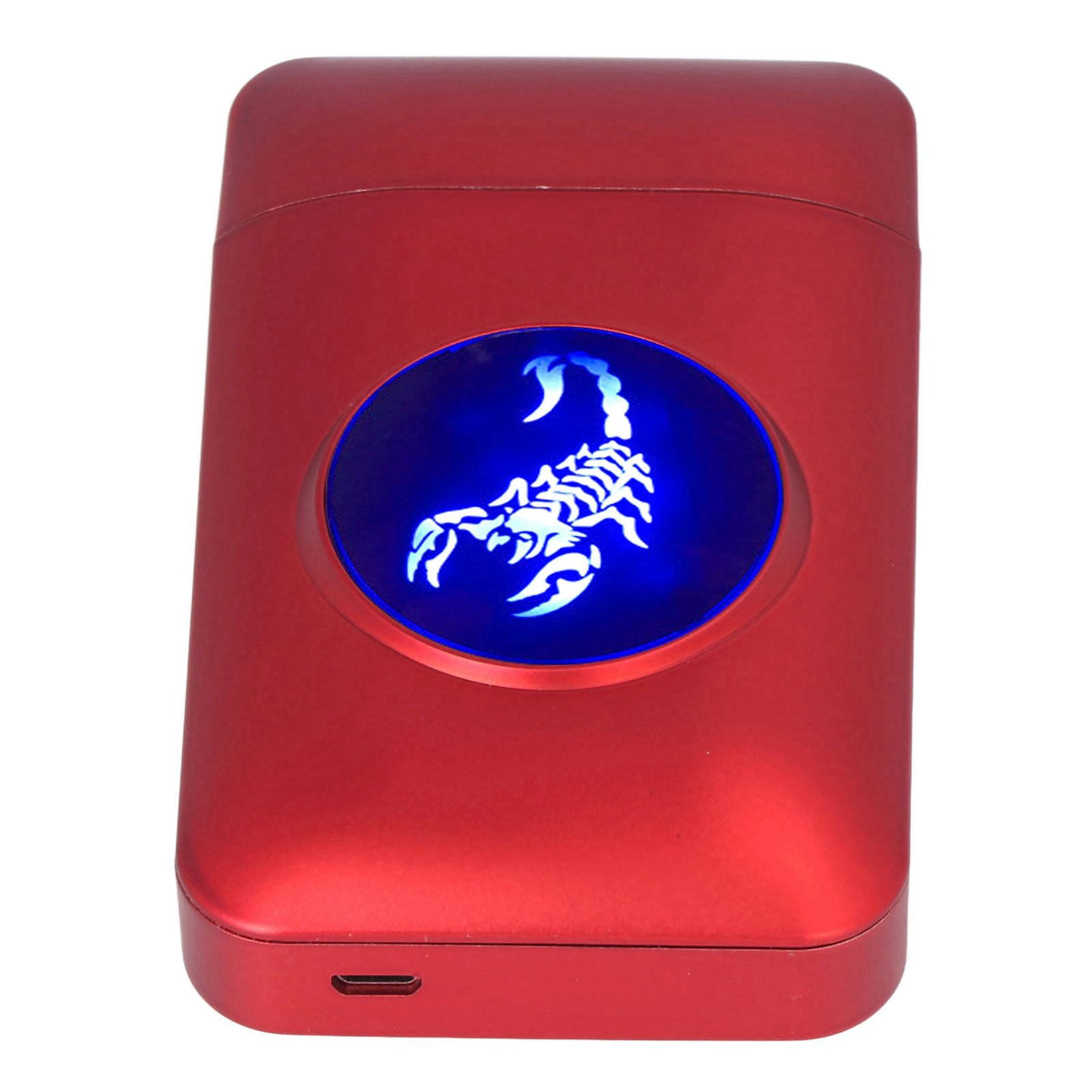 USB Rechargeable Cigarette Case Box with Windproof Lighter Holding 19pcs 84mm to 100mm Cigarettes Red Scorpion
