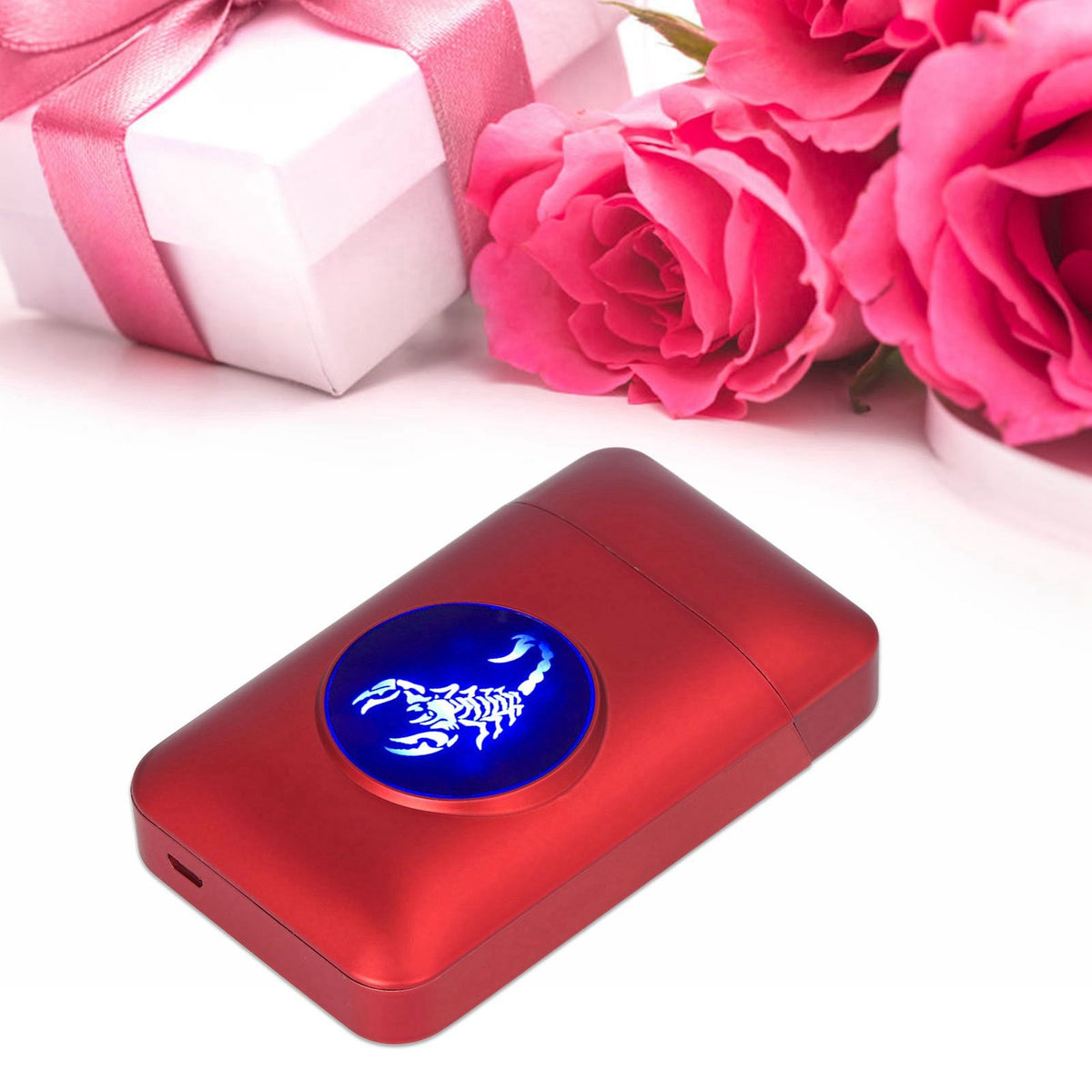 USB Rechargeable Cigarette Case Box with Windproof Lighter Holding 19pcs 84mm to 100mm Cigarettes Red Scorpion